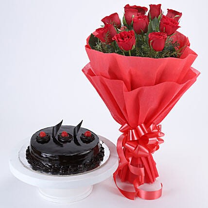 Red Roses with Cake Combo - Luv Flower & Cake