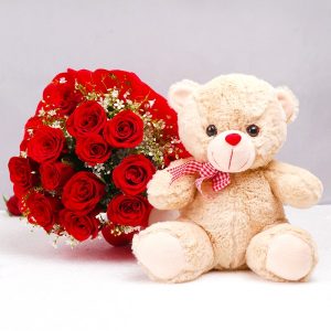 Red Roses with Teddy