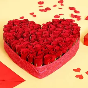 75 Red Roses Heart Shaped Box