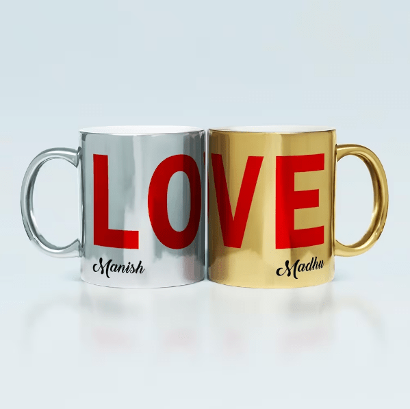 Love Silver And Golden Personalized Couple Mugs