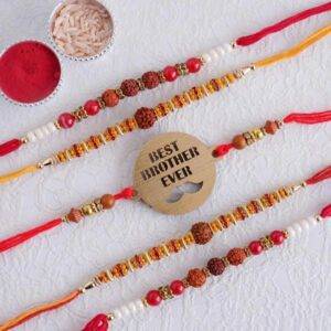 Rudraksha and Wooden Rakhi Set of 5