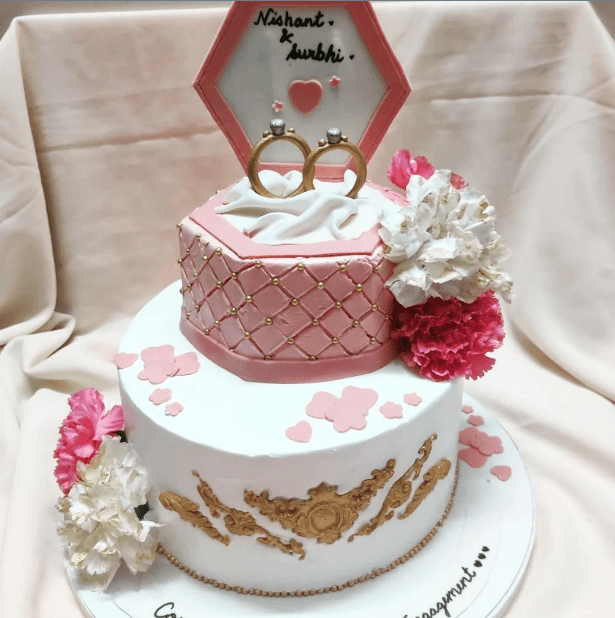 Two Tier Engagement Rings Cake - Luv Flower & Cake