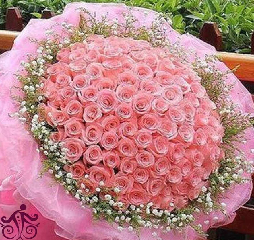 Beautiful Round Shaped Pink Roses Flower Bouquet