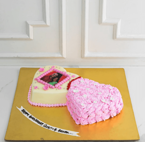Send happy anniversary double heart cake online by GiftJaipur in Rajasthan