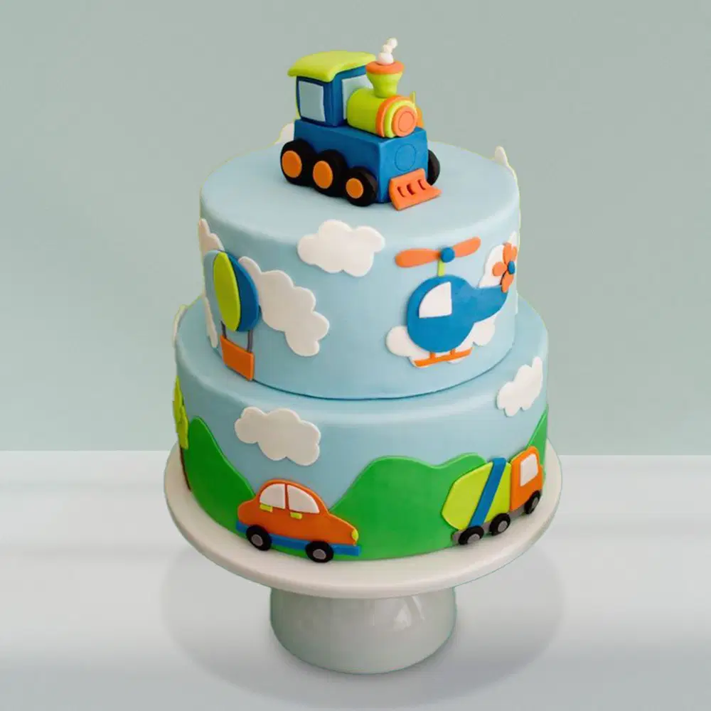Vibrant Two Tier Car Fondant Cake