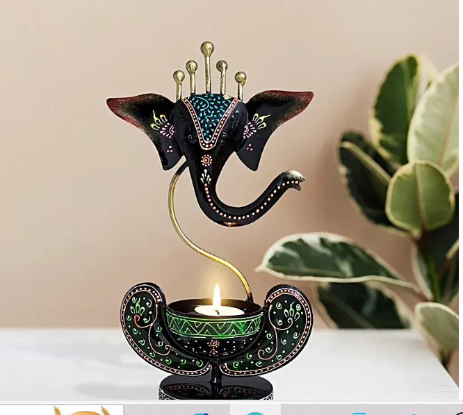 Iron Ganesha TLight Candle Stand