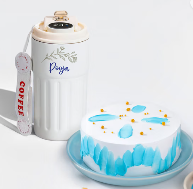 Personalized Temperature Tumbler And Pearl Cake Gift Combo