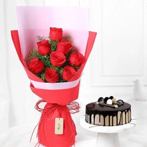 8 Red Roses with Choco Cream Cake Combo