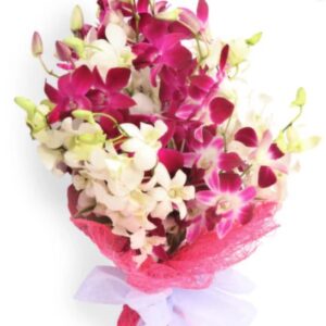 Bunch of orchids wrapped in jute