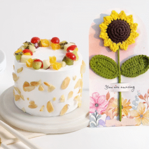 Charming Cake And Crochet Sunflower Gift Combo