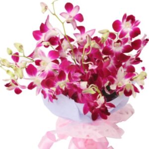 10 purple orchids wrapped in jute