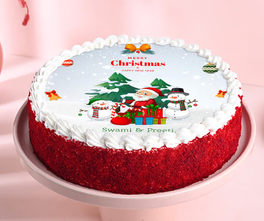 Festive Christmas N New Year Photo Cake
