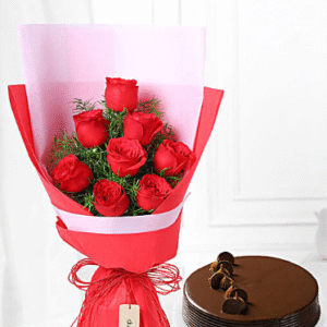 8 Red Roses with Truffle Cake Combo