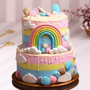Rainbow Fantasy Unicorn Tier Cake