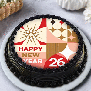 Happy New Year 2026 Truffle Photo Cake