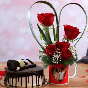 Chocolate Cake & Red Roses Personalised Combo